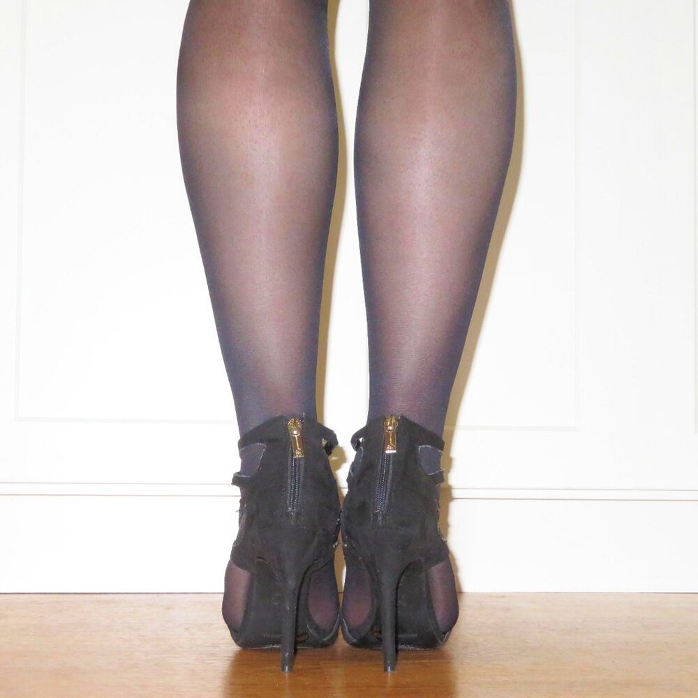 USED Jessica Simpson Pamira Black Caged Stiletto Suede Pump Strappy Heels US 8.5 - Picture 3 of 15